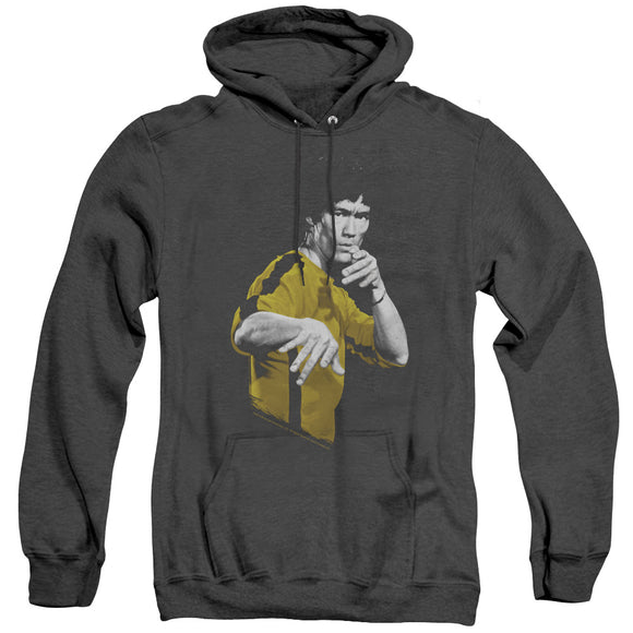 Bruce Lee Yellow and Black Jumpsuit Stance Black Heather Hoodie - Yoga Clothing for You