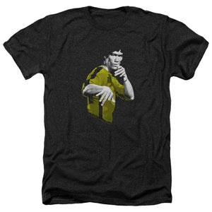 Bruce Lee Yellow and Black Jumpsuit Stance Black Heather T-shirt - Yoga Clothing for You