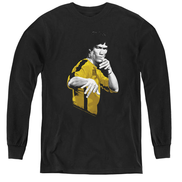 Kids Bruce Lee T-Shirt Yellow and Black Jumpsuit Stance Youth Long Sleeve Shirt - Yoga Clothing for You
