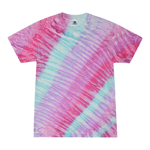 Tie Dye Multi Color Diagonal Streak Classic Fit Crewneck Short Sleeve T-shirt for Kids, Blossom - Yoga Clothing for You