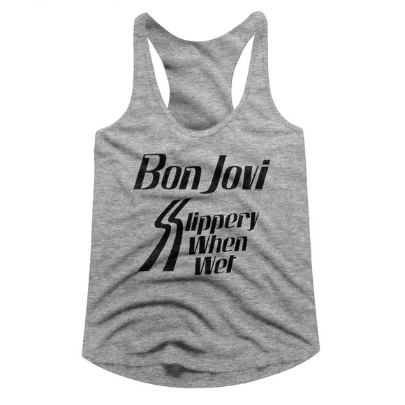 Bon Jovi Ladies Racerback Tanktop Slippery When Wet Grey Tank - Yoga Clothing for You