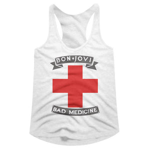 Bon Jovi Ladies Racerback Tanktop Bad Medicine White Tank - Yoga Clothing for You