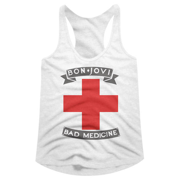 Bon Jovi Ladies Racerback Tanktop Bad Medicine White Tank - Yoga Clothing for You