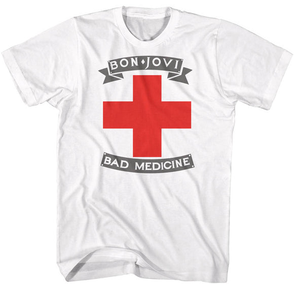 Bon Jovi Tall T-Shirt Bad Medicine White Tee - Yoga Clothing for You