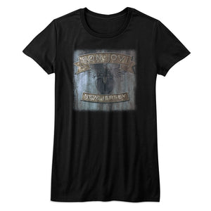Bon Jovi New Jersey Album Cover Ladies Black T-shirt - Yoga Clothing for You