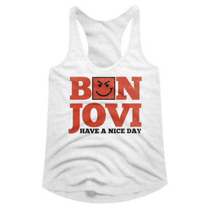 Bon Jovi Ladies Racerback Tanktop Have a Nice Day White Tank - Yoga Clothing for You