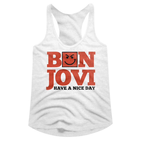 Bon Jovi Ladies Racerback Tanktop Have a Nice Day White Tank - Yoga Clothing for You
