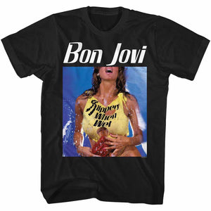 Bon Jovi Tall T-Shirt Slippery When Wet Album Black Tee - Yoga Clothing for You