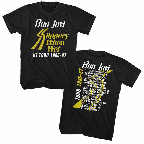 Bon Jovi Tall T-Shirt Slippery When Wet Tour Front and Back Black Tee - Yoga Clothing for You