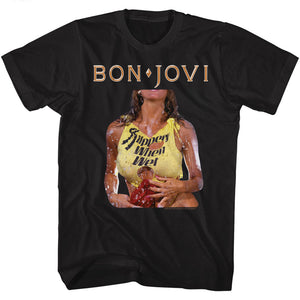 Bon Jovi Tall T-Shirt Slippery When Wet Cover Black Tee - Yoga Clothing for You