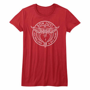Bon Jovi Juniors T-Shirt Bad Name Red Tee - Yoga Clothing for You