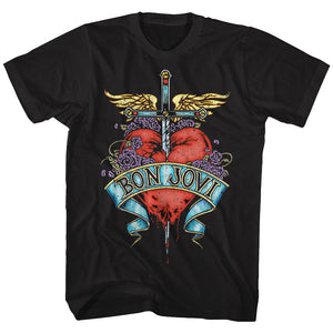 Bon Jovi T-Shirt Heart Black Tee - Yoga Clothing for You