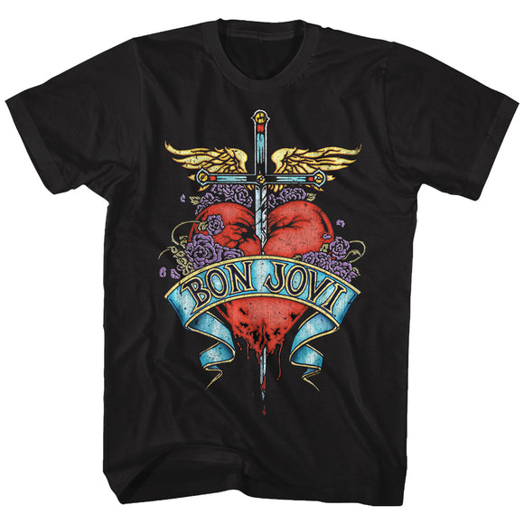 Bon Jovi Tall T-Shirt Heart Black Tee - Yoga Clothing for You