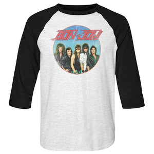 Bon Jovi Raglan Shirt Vintage Group Photo White Heather/Black Tee - Yoga Clothing for You