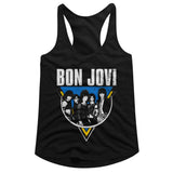 Bon Jovi Ladies Racerback Tanktop Distressed Black and White Group Photo Tank - Yoga Clothing for You