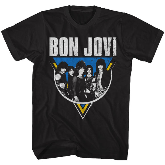 Bon Jovi Distressed Black and White Group Photo Black T-shirt - Yoga Clothing for You