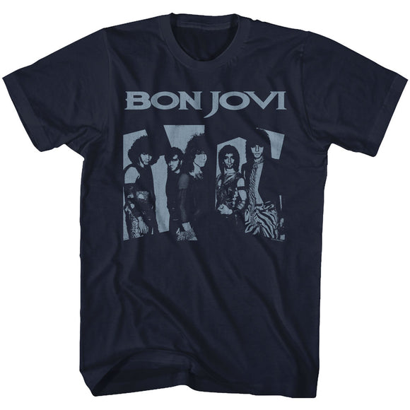 Bon Jovi Black and White Group Photo Navy Tall T-shirt - Yoga Clothing for You