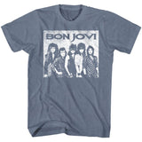 Bon Jovi Distressed Group Photo Indigo Heather T-shirt - Yoga Clothing for You