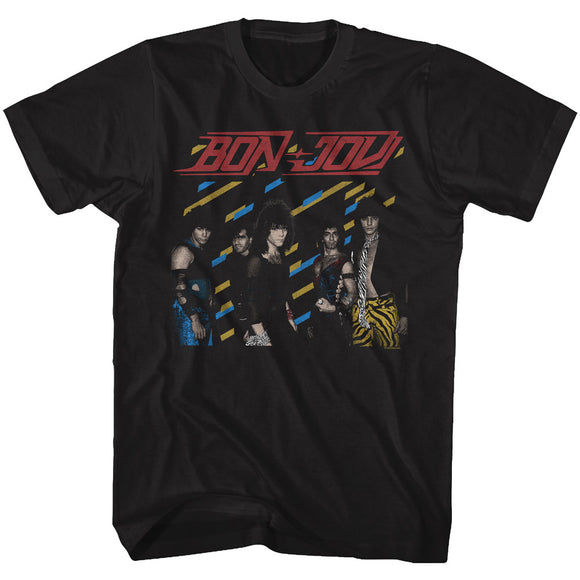Bon Jovi Retro Group Pose Black Tall T-shirt - Yoga Clothing for You