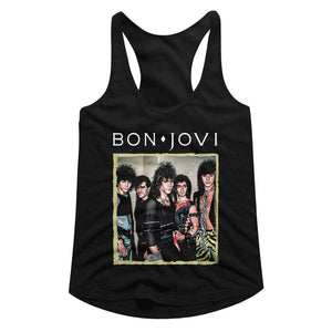 Bon Jovi Ladies Racerback Tanktop Vintage Color Group Photo Tank - Yoga Clothing for You