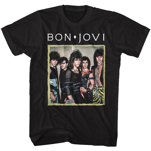 Bon Jovi Vintage Color Group Photo Black T-shirt - Yoga Clothing for You
