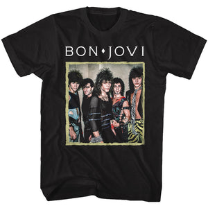 Bon Jovi Vintage Color Group Photo Black Tall T-shirt - Yoga Clothing for You
