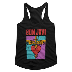 Bon Jovi Ladies Racerback Tanktop Colorful Distressed Band Logo Tank - Yoga Clothing for You