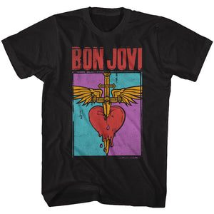 Bon Jovi Colorful Distressed Band Logo Black T-shirt - Yoga Clothing for You