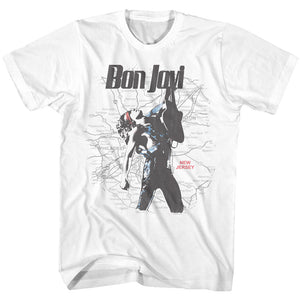 Bon Jovi New Jersey Map White T-shirt - Yoga Clothing for You