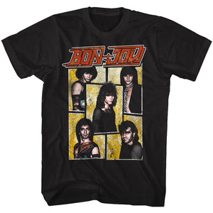 Bon Jovi Retro Group Collage Black T-shirt - Yoga Clothing for You