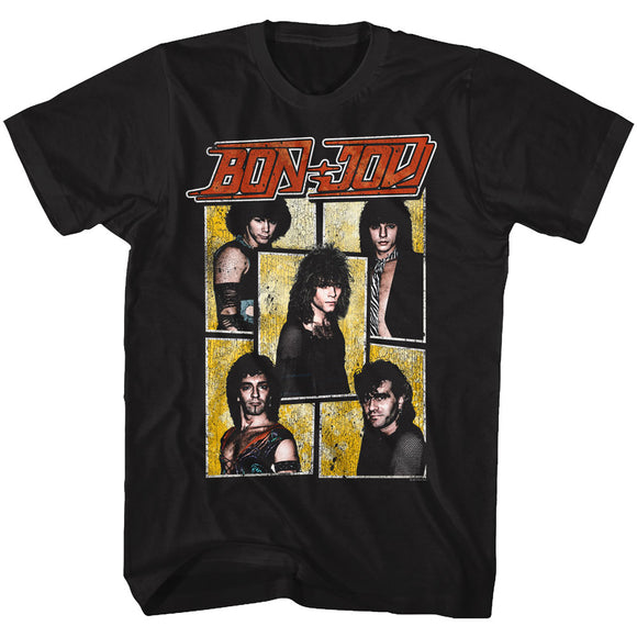Bon Jovi Retro Group Collage Black Tall T-shirt - Yoga Clothing for You