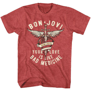 Bon Jovi Bad Medicine Red Heather T-shirt - Yoga Clothing for You