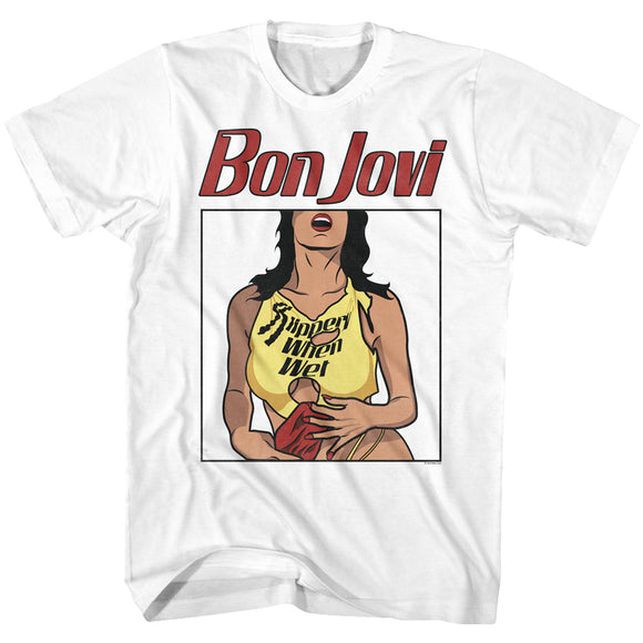 Bon Jovi Slippery When Wet Cover White T-shirt - Yoga Clothing for You