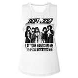 Bon Jovi Lay Your Hands on Me Ladies Sleeveless Muscle White Tank Top - Yoga Clothing for You