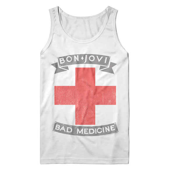 Bon Jovi Vintage Bad Medicine Cross White Tank Top