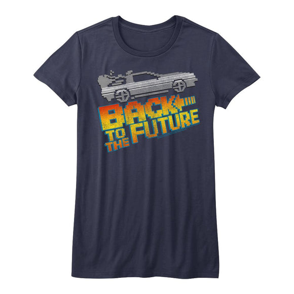 Back to the Future Pixelated Logo Juniors Navy T-shirt - Yoga Clothing for You