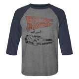Back to the Future Raglan Shirt Distressed Logo with DeLorean Grey/Navy Tee - Yoga Clothing for You
