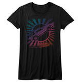 Back to the Future Vintage Rainbow DeLorean Juniors Black T-shirt - Yoga Clothing for You