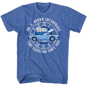 Back to the Future Dr Brown Enterprises Royal Heather T-shirt - Yoga Clothing for You