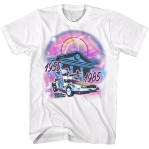 Back to the Future Airbrushed DeLorean White Tall T-shirt - Yoga Clothing for You