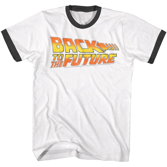 Back to the Future Worn Logo White/Black Ringer T-shirt - Yoga Clothing for You