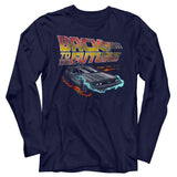 Back to the Future Long Sleeve T-Shirt Distressed Movie Logo Navy Tee - Yoga Clothing for You