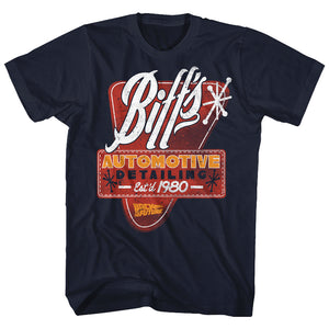 Back to the Future Biffs Automotive Detailing Navy Tall T-shirt - Yoga Clothing for You