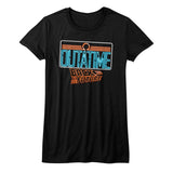 Back to the Future Neon Outatime Juniors Black T-shirt - Yoga Clothing for You