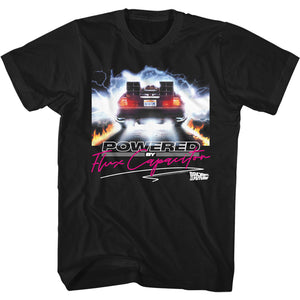 Back to the Future Powered by Flux Capacitor Black T-shirt - Yoga Clothing for You