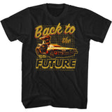 Back to the Future Retro DeLorean Checkered Background Black T-shirt - Yoga Clothing for You
