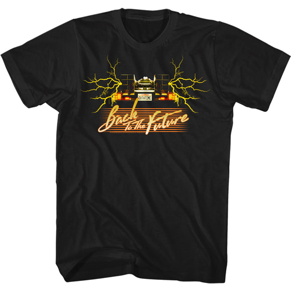 Back to the Future DeLorean Lightning Strikes Black Tall T-shirt - Yoga Clothing for You