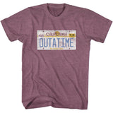 Back to the Future Distressed Outatime License Plate Maroon Heather T-shirt - Yoga Clothing for You