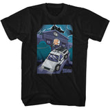 Back to the Future Doc and Clock Tower Cartoon Black T-shirt