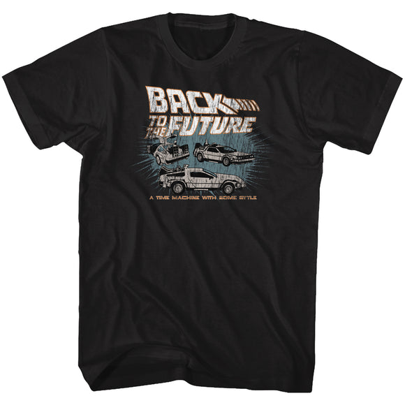 Back to the Future DeLorean Time Machine with Style Black T-shirt - Yoga Clothing for You